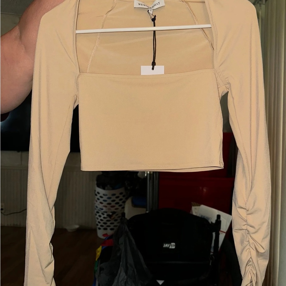 🤍🤍 WeWoreWhat Long Sleeve Square Neck Crop Top | NWT | Size Small | MSRP $78 🤍